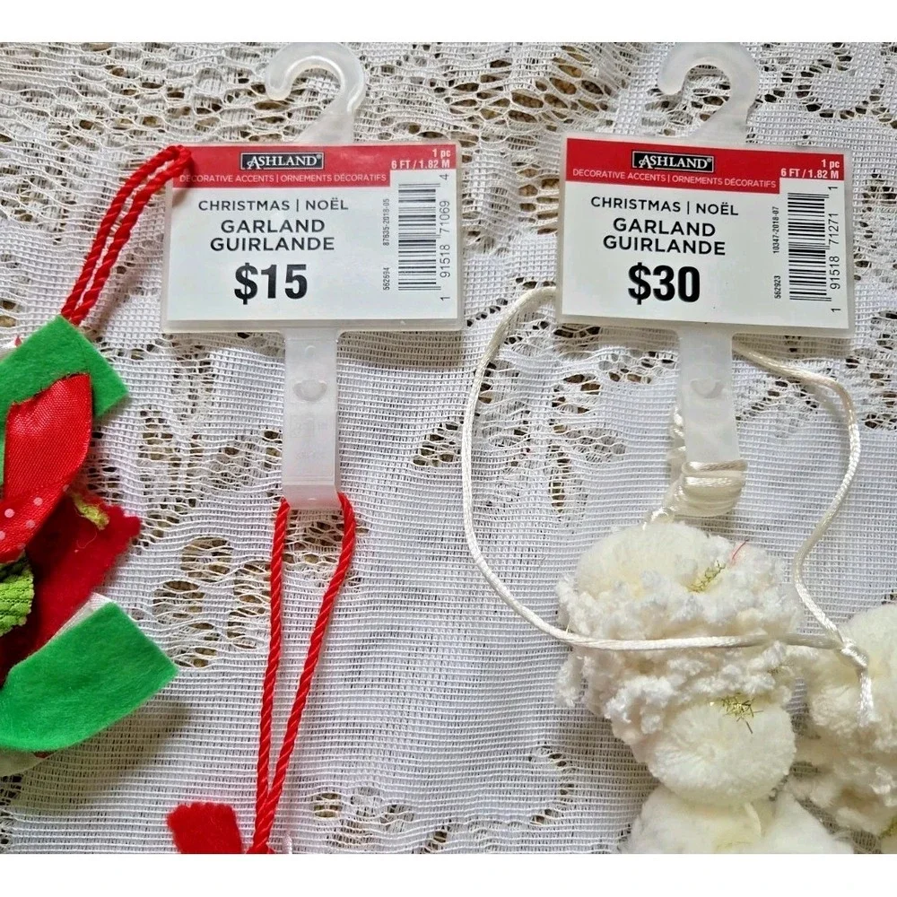 Ashland Pom Pom & Ribbon Garland 6 ft Each Lot Of 2 Christmas Decoration‎ New